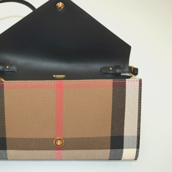 NWT BURBERRY HANNAH COCA HOUSE CHECK DERBY LEATHER CROSSBODY WALLET BAG CLUTH - Picture 5 of 10